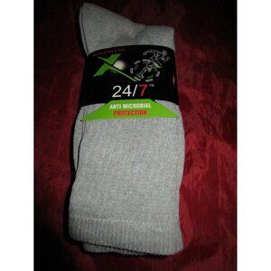 3 Pair 24/7 Microbial Crew Socks 65% Cotton Fits Shoe 6-11 Grey